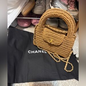 Chanel Braided Raffia & Gold Tone Metal Mini Shopping Bag